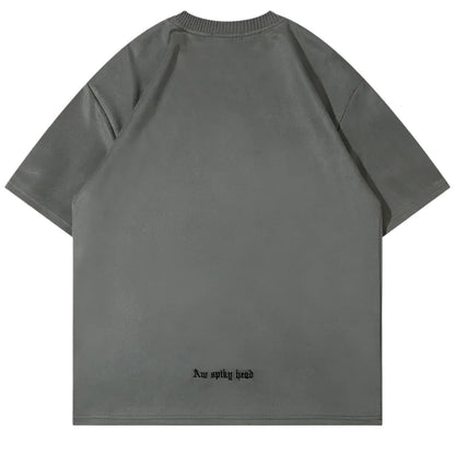 rear facing grey streetwear suede shirt