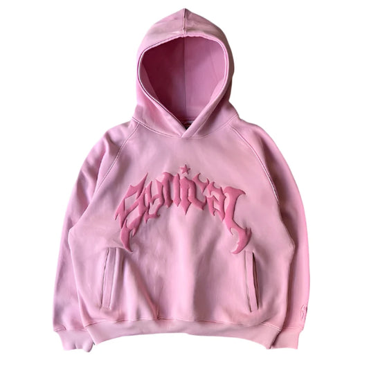 Front facing image of Pink Synical Hoodie . 