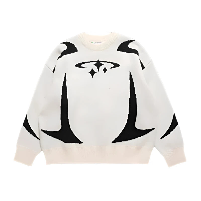 Oversized Streetwear Graphic Star Sweater in white 