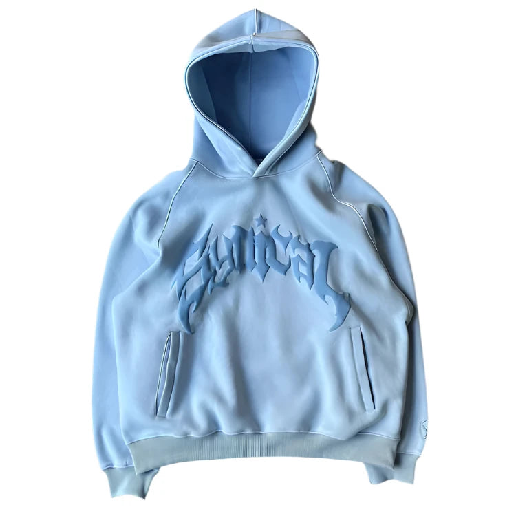 Front facing image of Blue Synical Hoodie. 