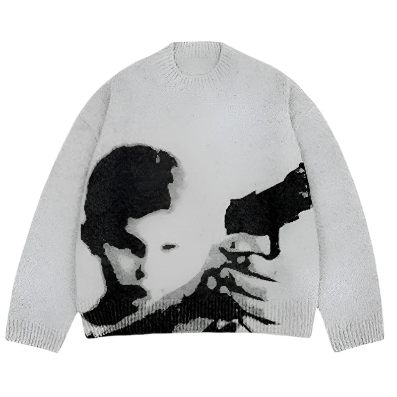 White vintage Punk Sweater front facing image. 