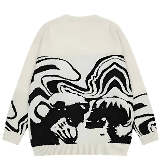 White Retro Abstract Skull Sweater