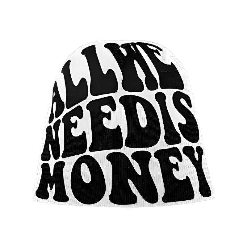 black on white, all we need is money beanie