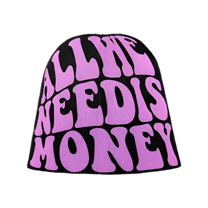 purple on black, all we need is money beanie