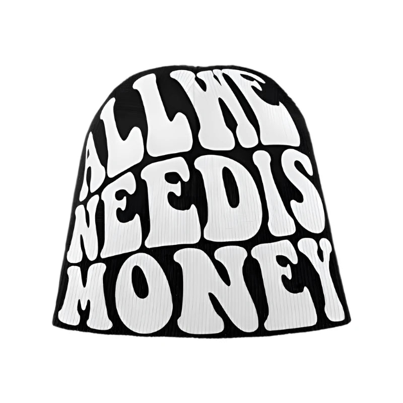 white on black, all we need is money beanie