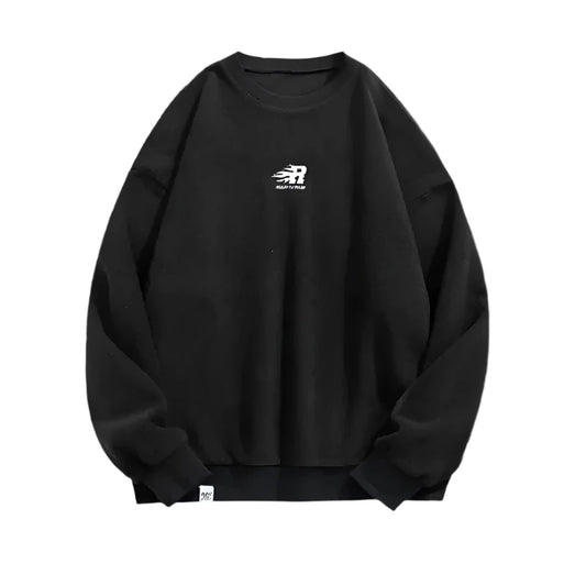 Front facing image of black streetwear sweatshirt. 