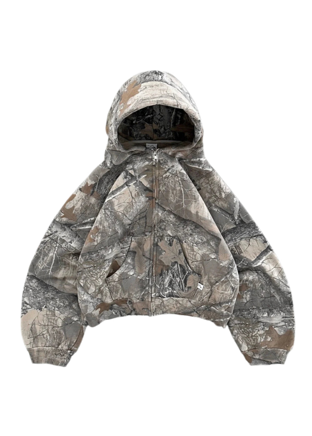 front facing camo streetwear style akimbo hoodie from obscure collective with a white background