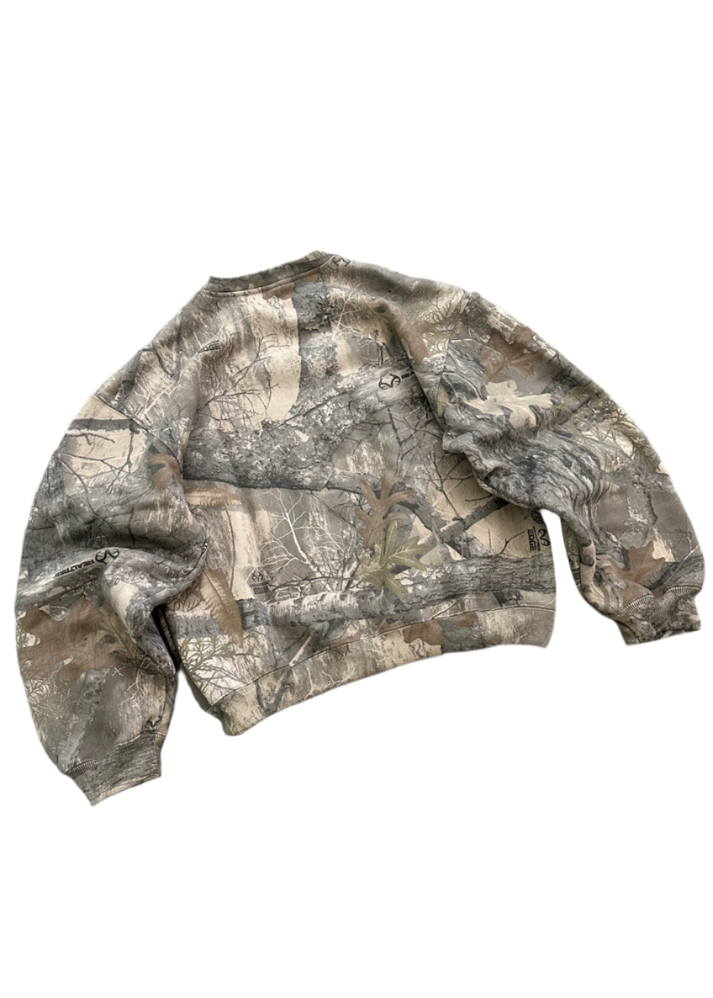 Akimbo Camo Sweater by Obscure Collective in back view, highlighting the bold camo design. The sweater is shown on a white background, perfect for streetwear fashion.