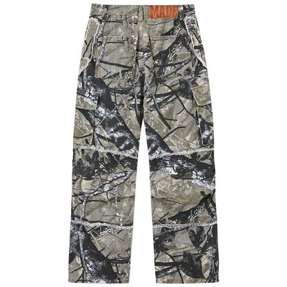 Rear-facing image of Obscure Collective's Camo Pants on a white background, showcasing bold camouflage print and streetwear-inspired design. Perfect for urban fashion.