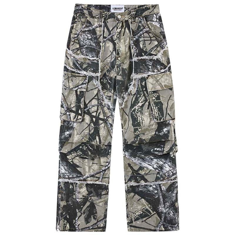 Front-facing image of Obscure Collective's Camo Pants on a white background, showcasing bold camouflage print and streetwear-inspired design. Perfect for urban fashion.