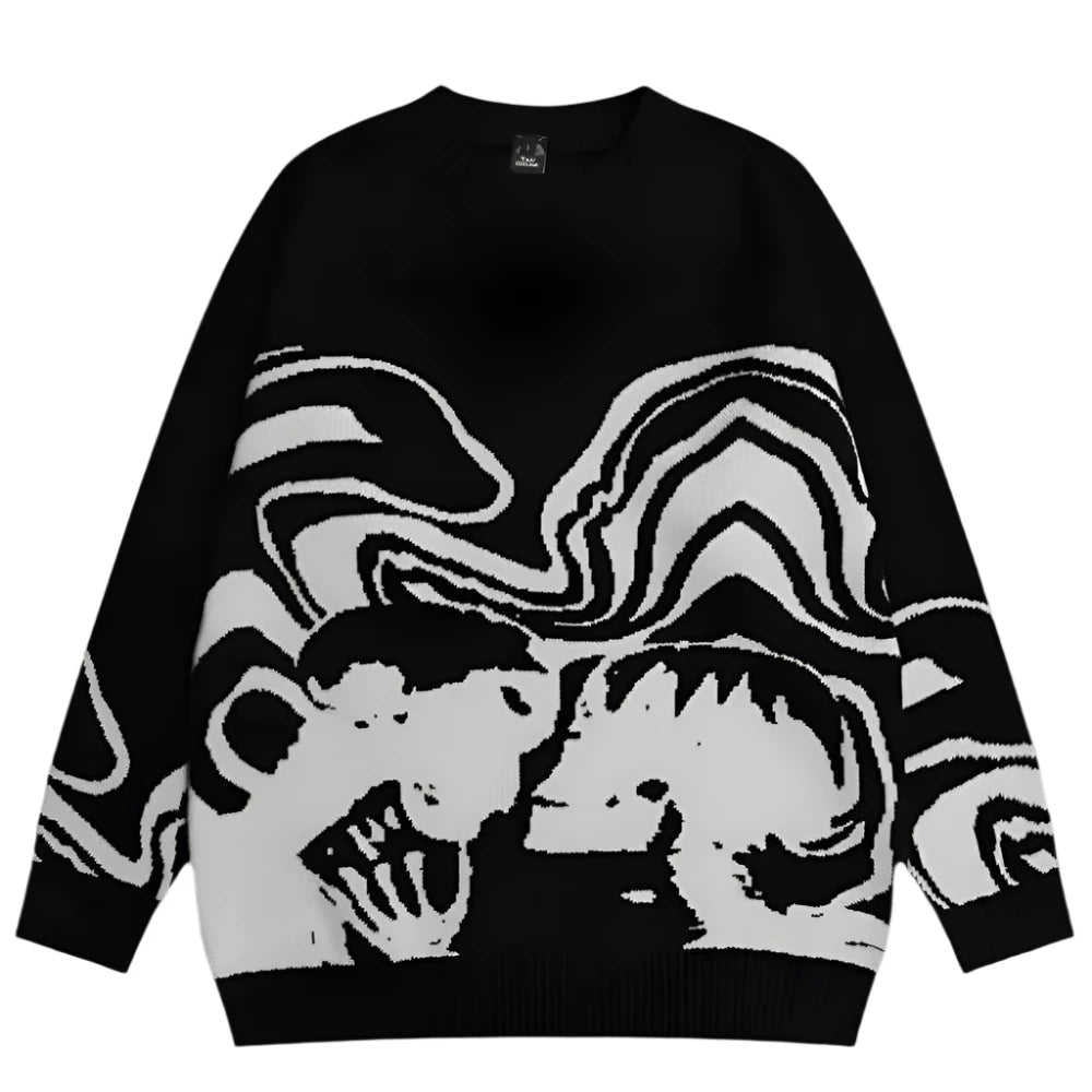 Black Retro Abstract Skull Sweater