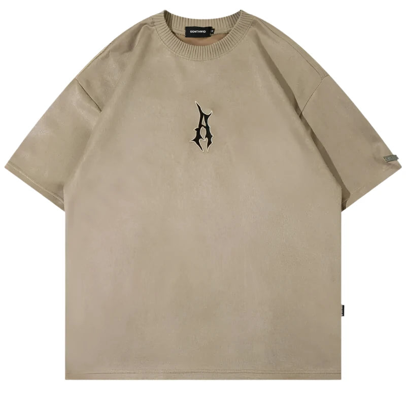 front facing streetwear suede khaki shirt