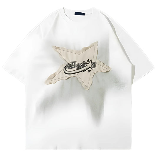 Front facing Image of White All star Patchwork T shirt 