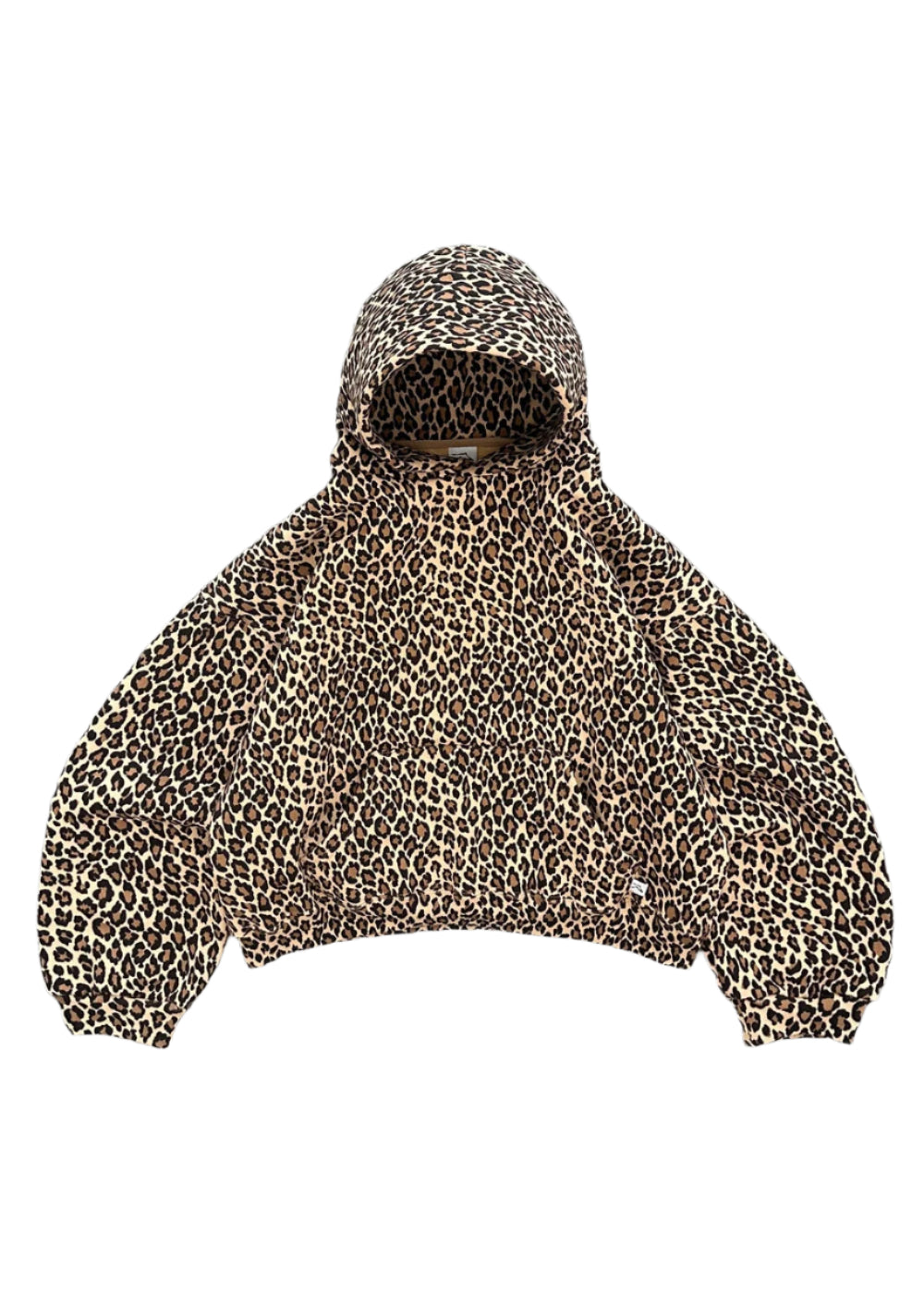 front facing leopard print streetwear style akimbo hoodie from obscure collective with a white background