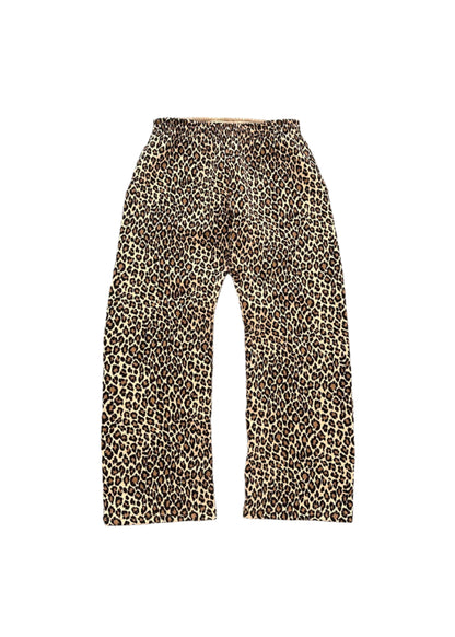 Back view of Akimbo Leopard Print Sweatpants from Obscure Collective, featuring a bold leopard pattern, relaxed fit, and drawstring waistband, perfect for streetwear style.