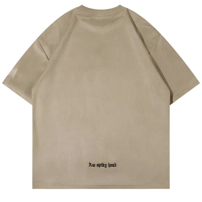 rear facing streetwear khaki suede shirt