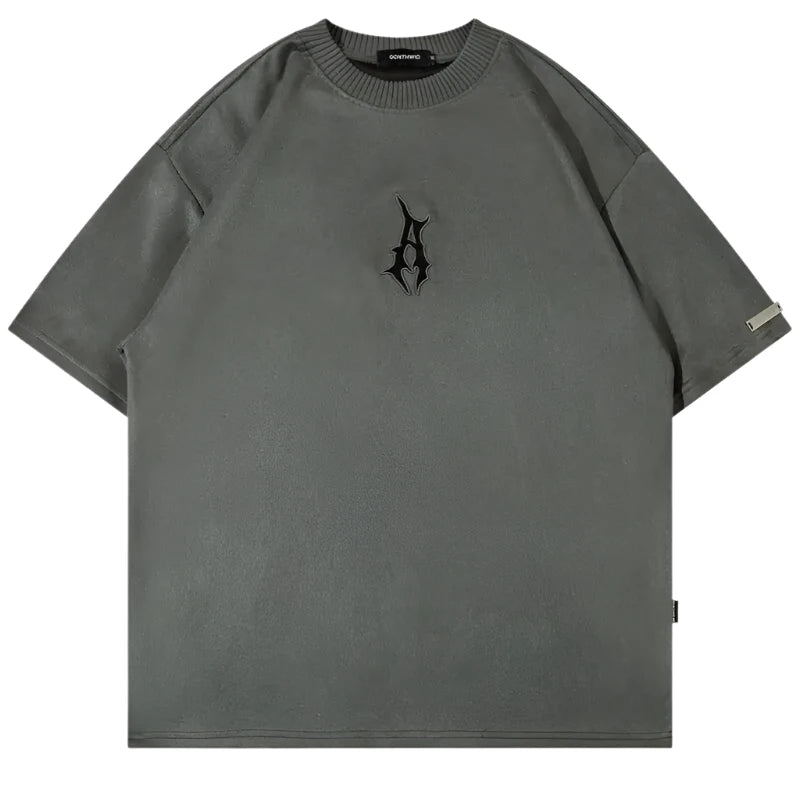 front facing streetwear grey suede shirt